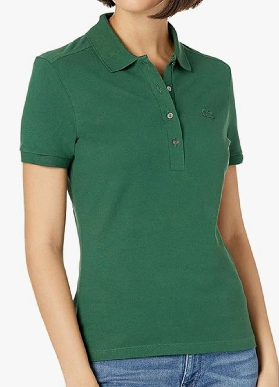 Lacoste Women's Slim Fit Stretch Mini Pique Polo Shirt Green 10